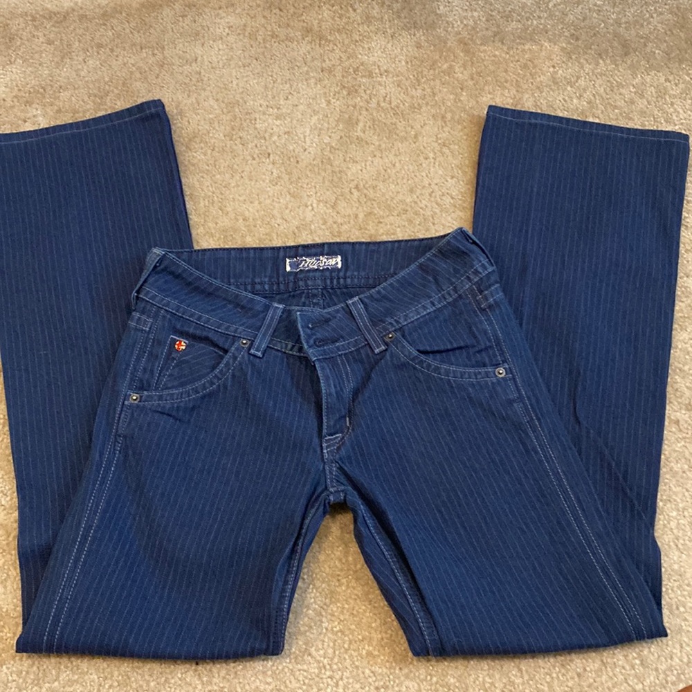 Hudson Jeans Women's Dark Blue Pinstripe Flare Leg Jeans